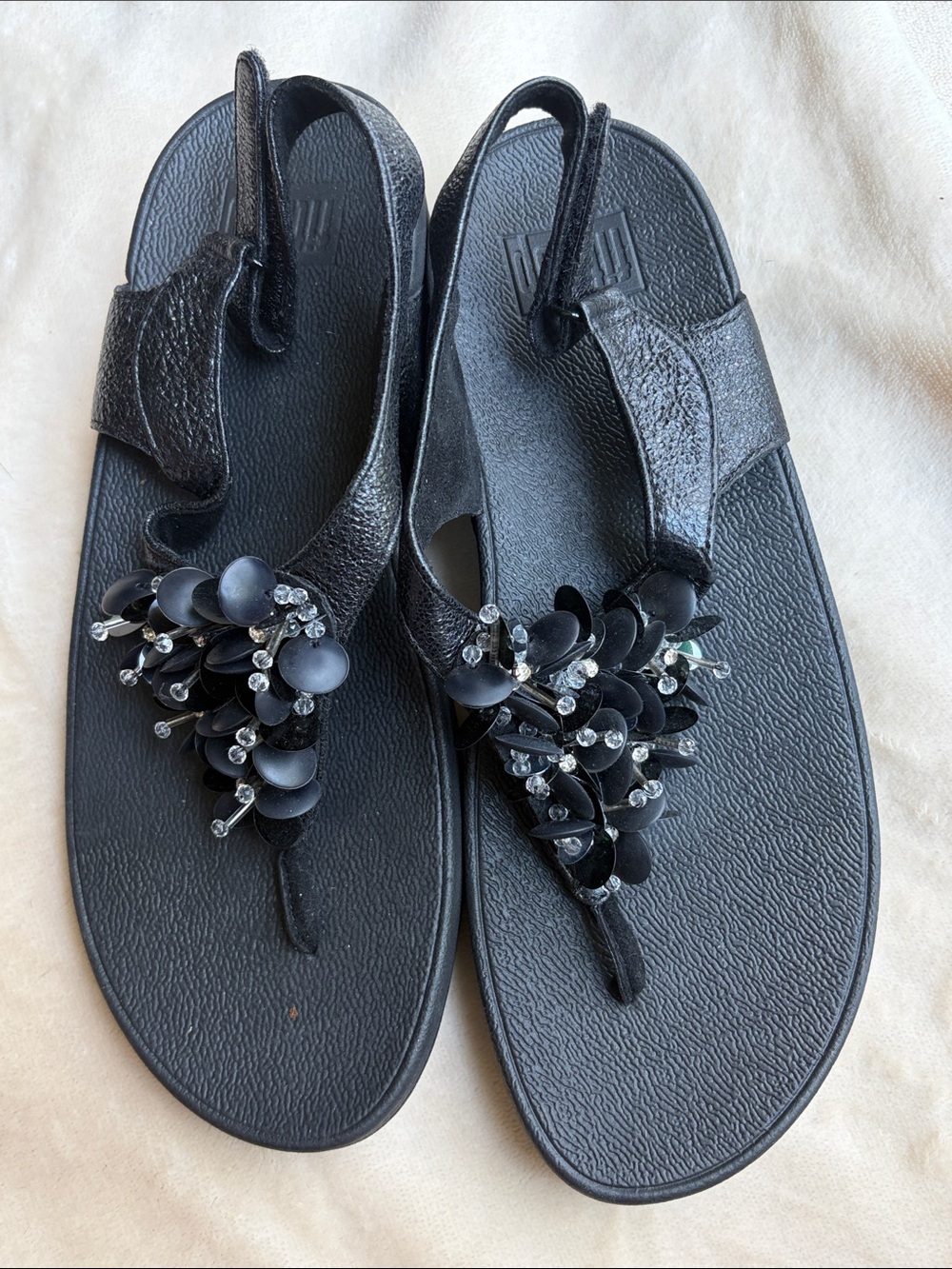 FitFlop Boogaloo Back-Strap Sandals Black Embellished Sequins Size 8 NWOB